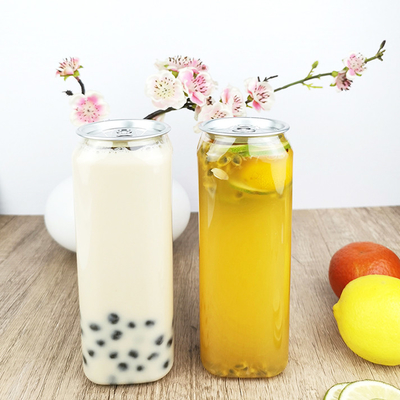0.5L Food Grade Square PET Plastic Bottles With Cans Lids Juices Beverages