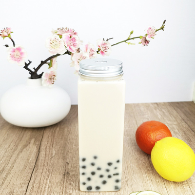 500ml BRA-Free Screw Cap Jars, Flat Square Shape, Clear Plastic Containers with Caps, Juice Bottles for Tea, Milk, Juic