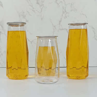 380ml Plastic Diamond Shape Easy Pull Cover PET Food Jar Tea Milk
